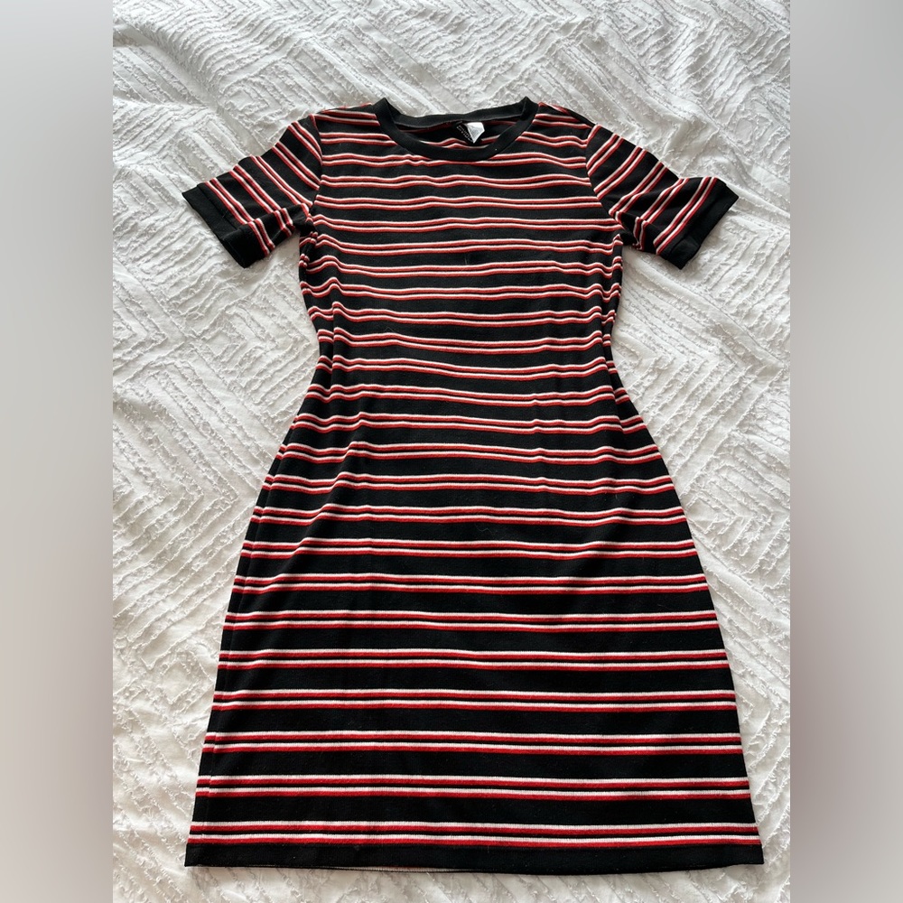 Red black and white dress